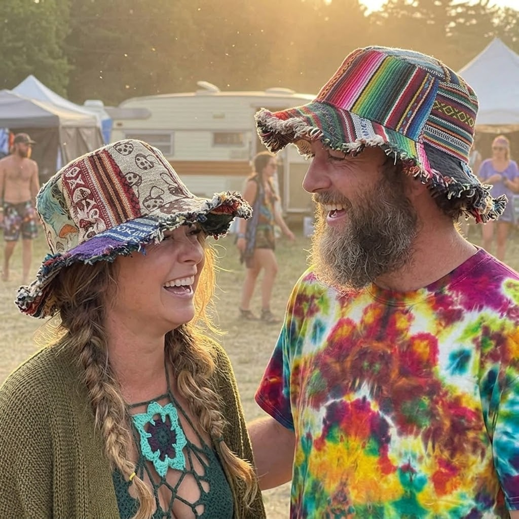 Patchwork Mushroom Bucket Hat with Hidden Pocket