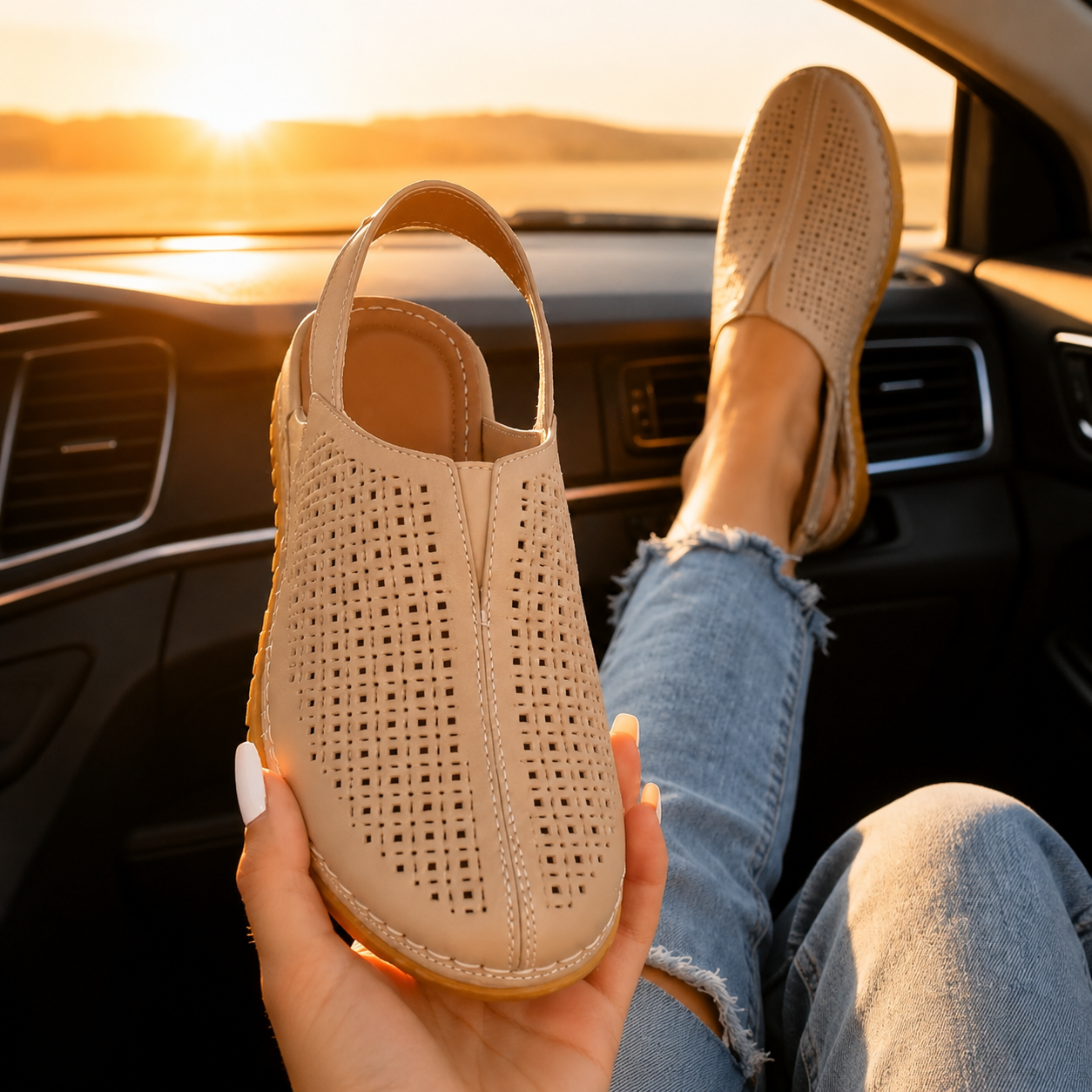 Perforated Wedge Slingback Comfort Sandals