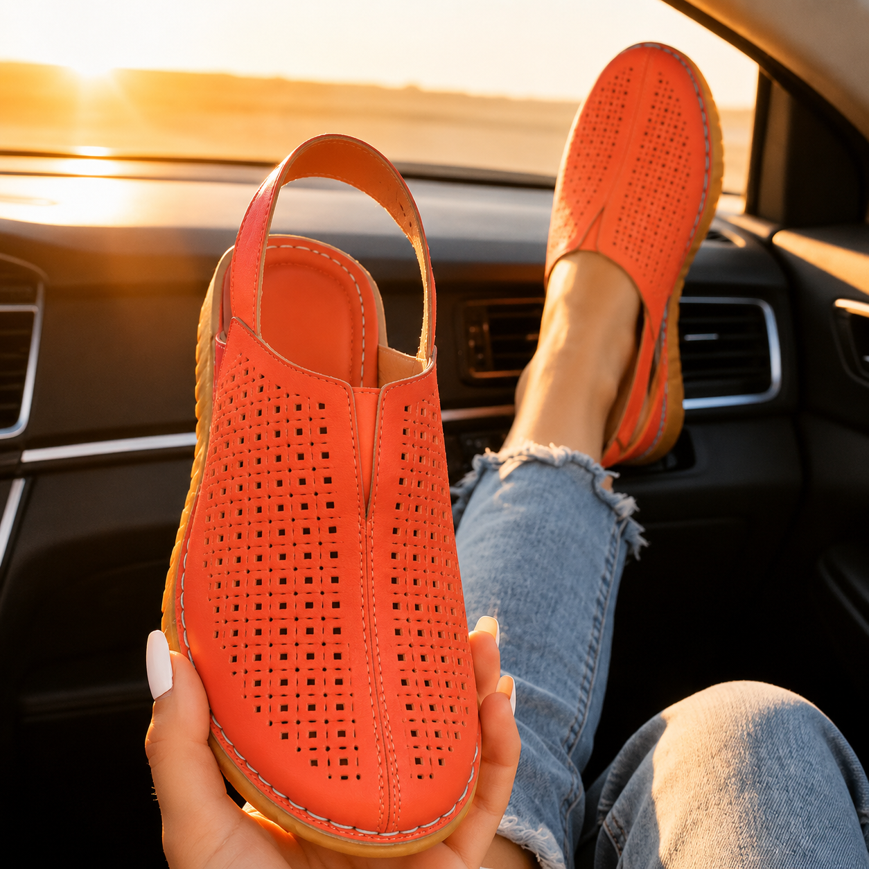 Perforated Wedge Slingback Comfort Sandals