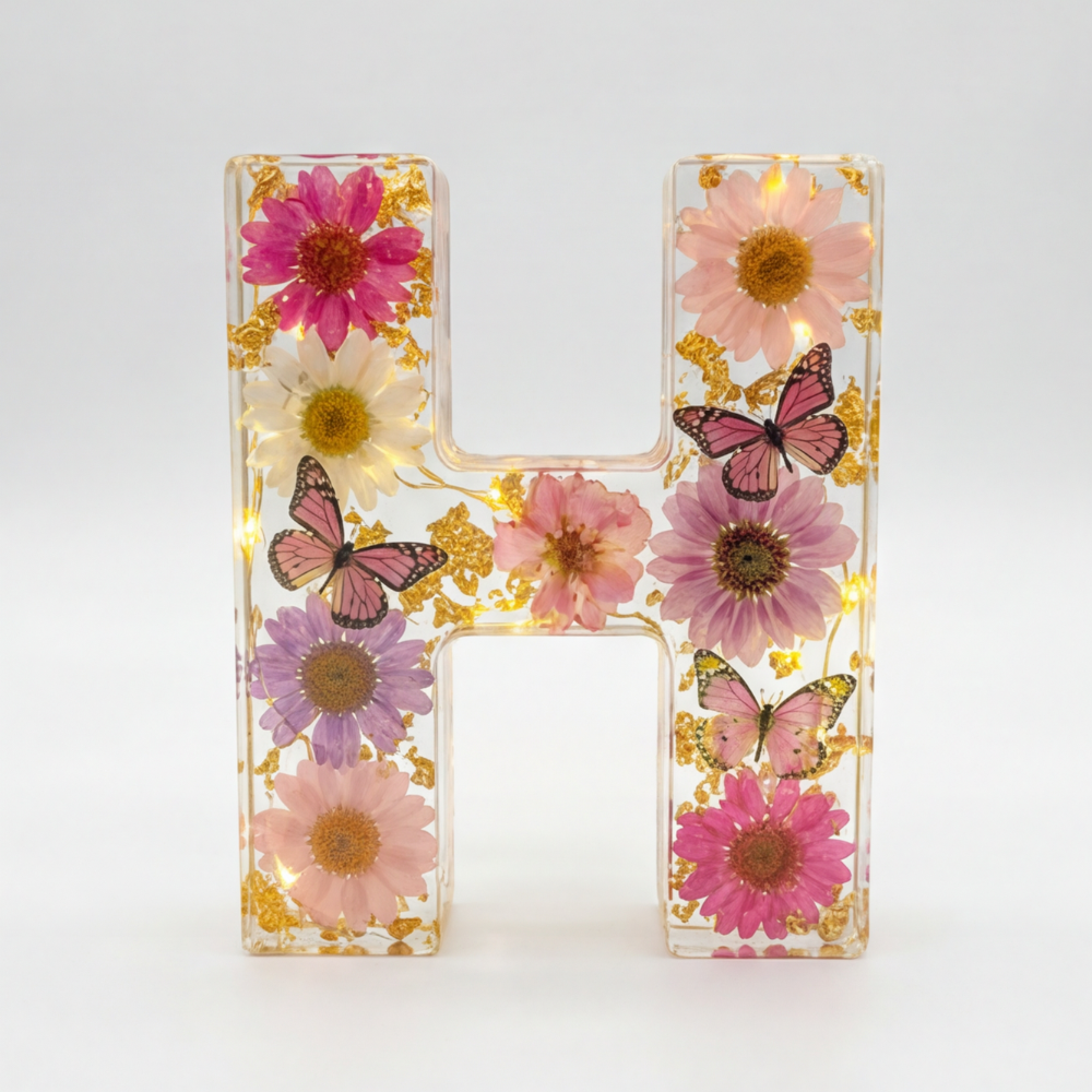 Personalized Floral Resin Letter Light