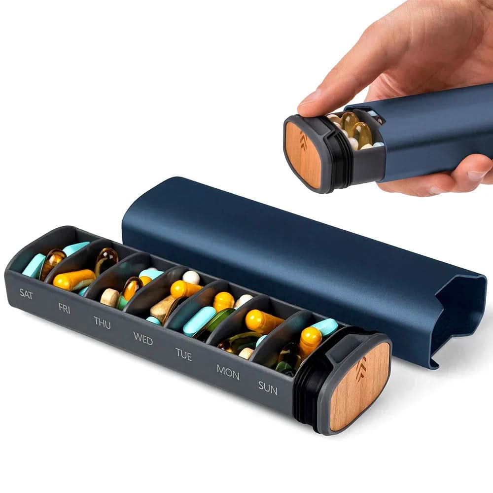 Pill Organizer with 7 Compartments – Compact and Durable, Sealed Construction, Engraved Days of the Week
