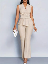 Pleated Peplum Top & Pant Set