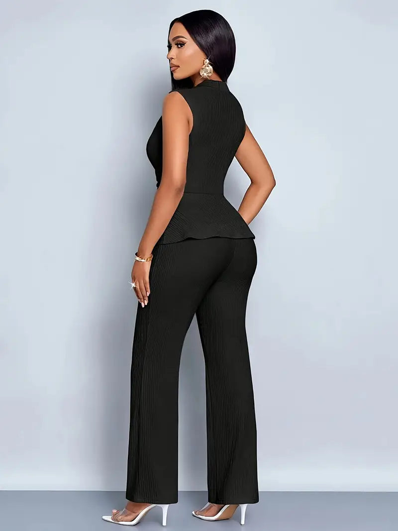 Pleated Peplum Top & Pant Set