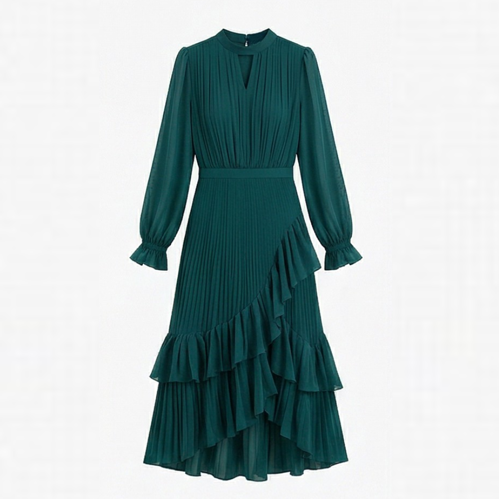 Pleated Ruffle Midi Dress