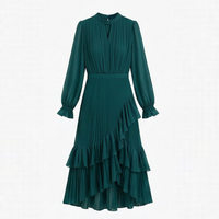 Pleated Ruffle Midi Dress