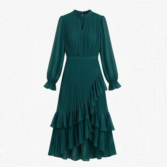 Pleated Ruffle Midi Dress