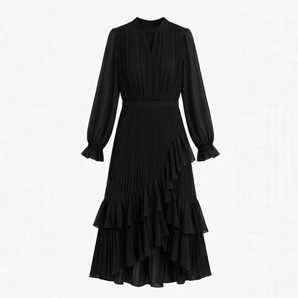 Pleated Ruffle Midi Dress