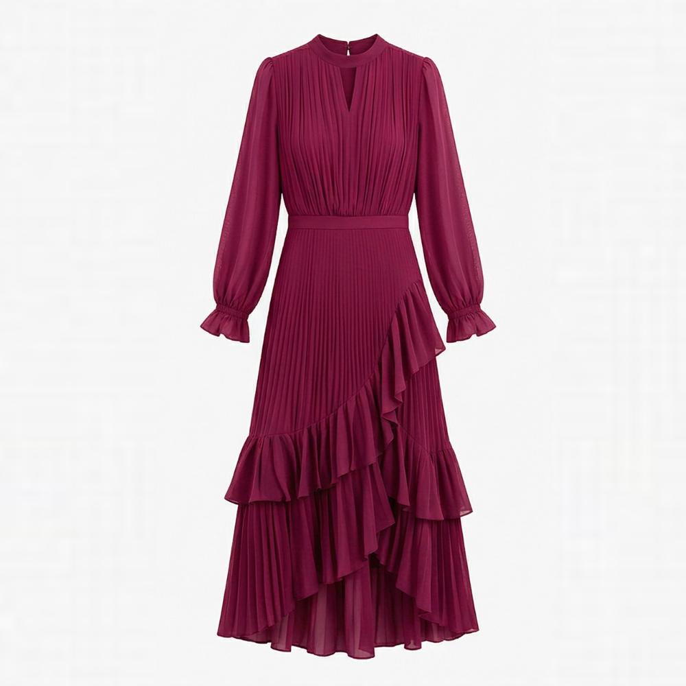 Pleated Ruffle Midi Dress