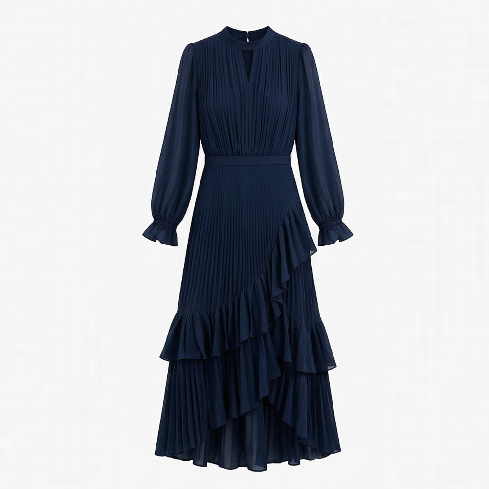 Pleated Ruffle Midi Dress