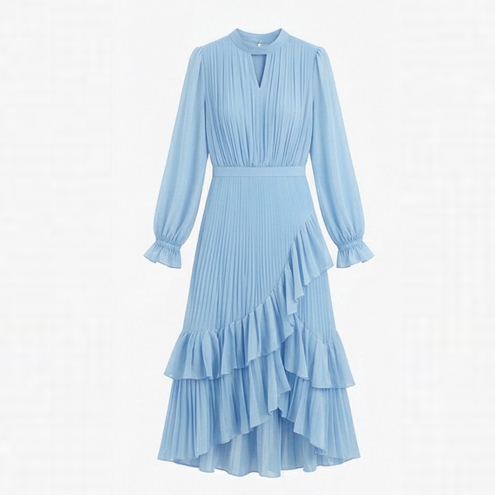 Pleated Ruffle Midi Dress