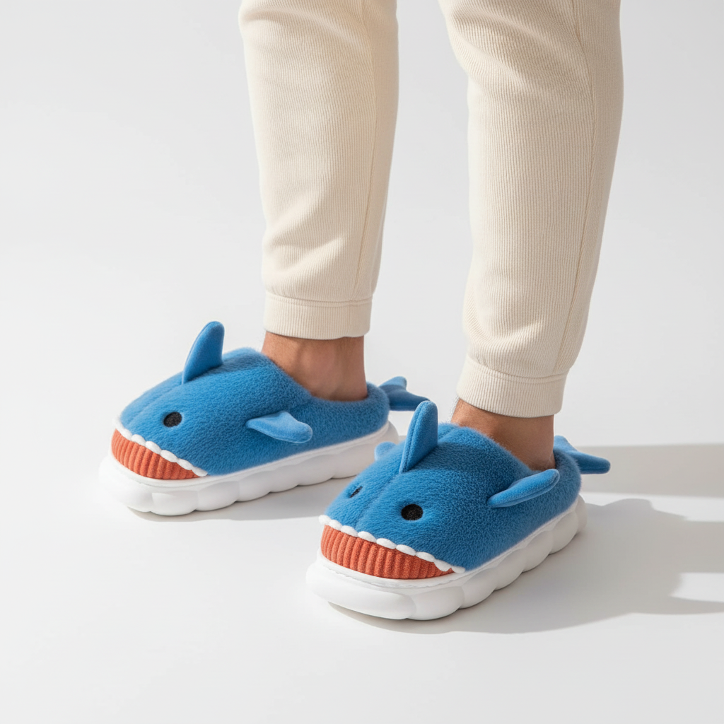 Plush Cartoon Shark Slippers