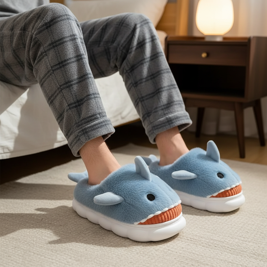Plush Cartoon Shark Slippers