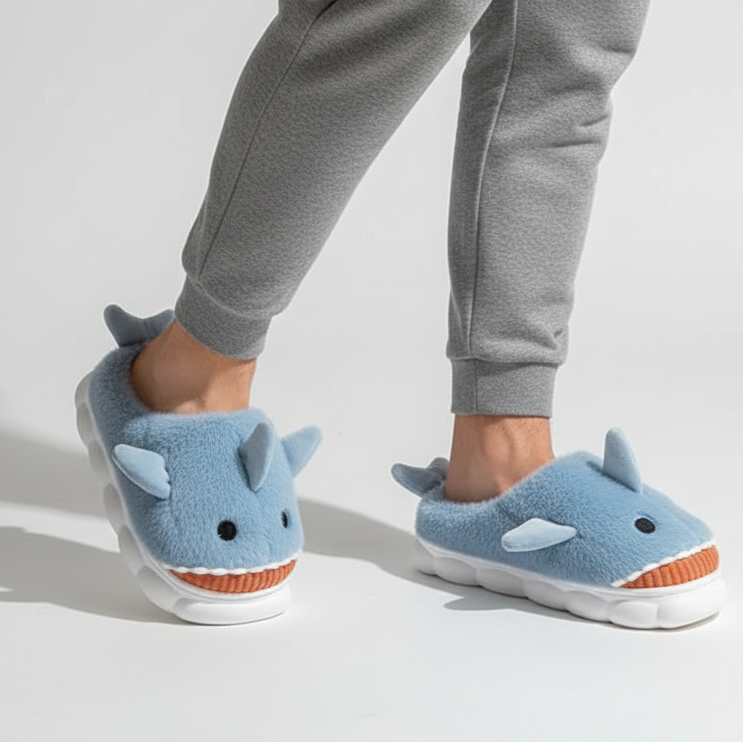 Plush Cartoon Shark Slippers