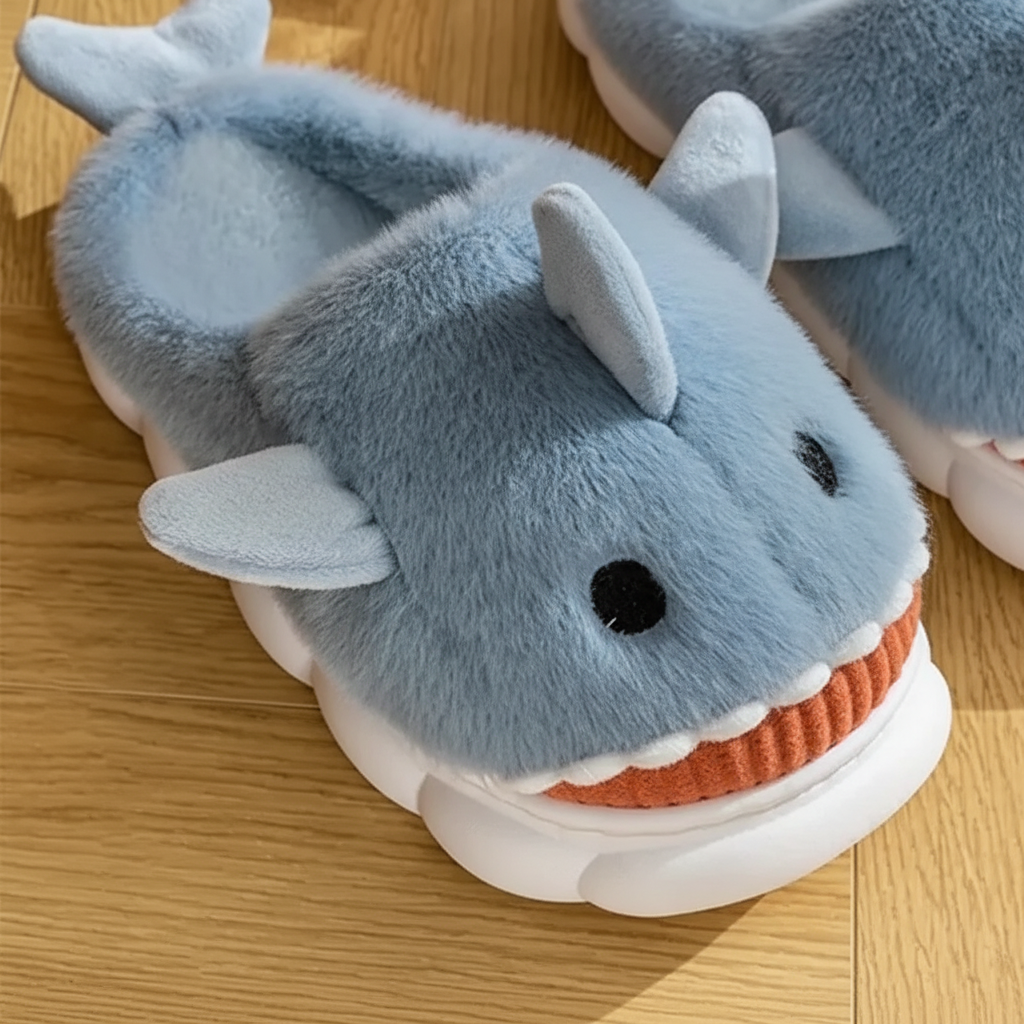 Plush Cartoon Shark Slippers