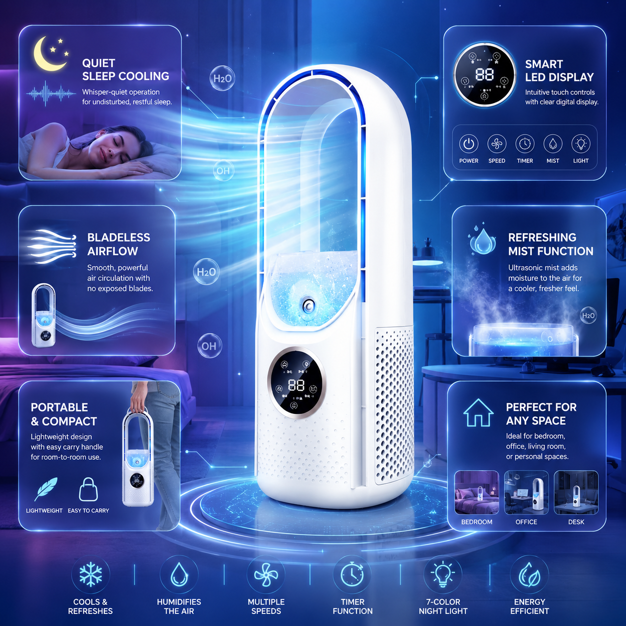 Portable Air Conditioner – Quiet, Compact, Bladeless
