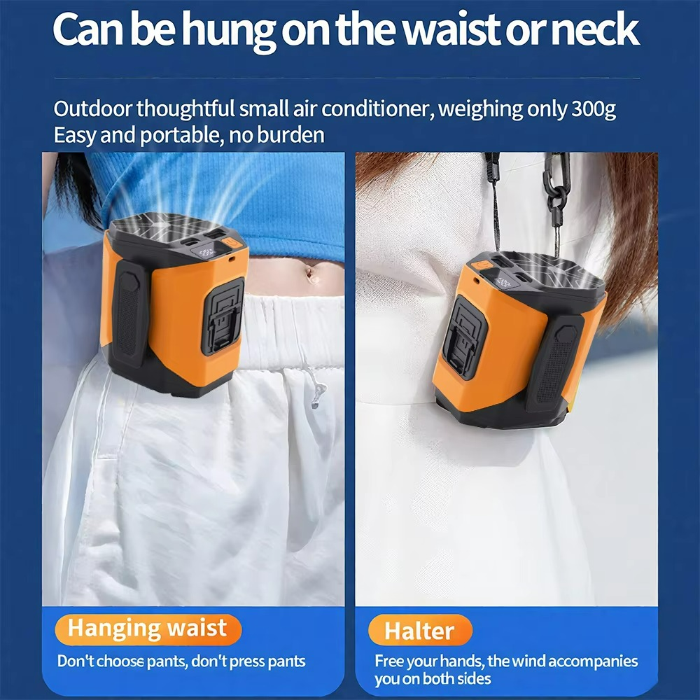 Portable Waist Fan – Hands-Free Cooling with Built-In Power Bank and LED Flashlight