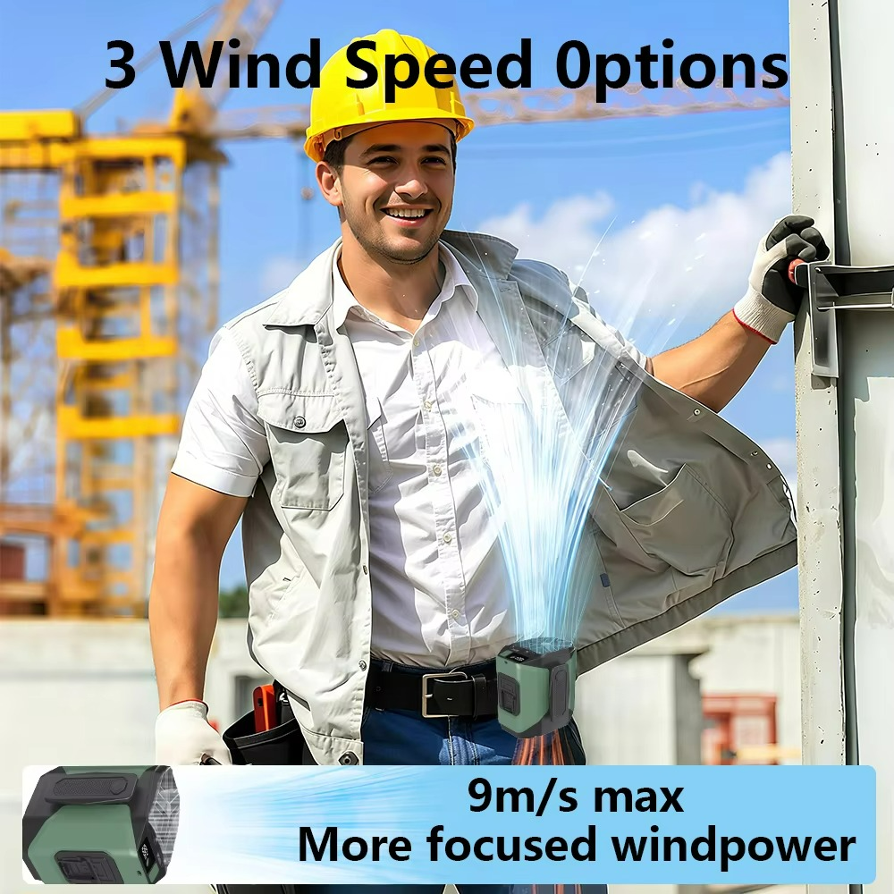 Portable Waist Fan – Hands-Free Cooling with Built-In Power Bank and LED Flashlight
