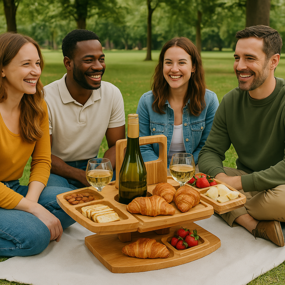 Portable Wooden Picnic Wine Table for Outdoor Events