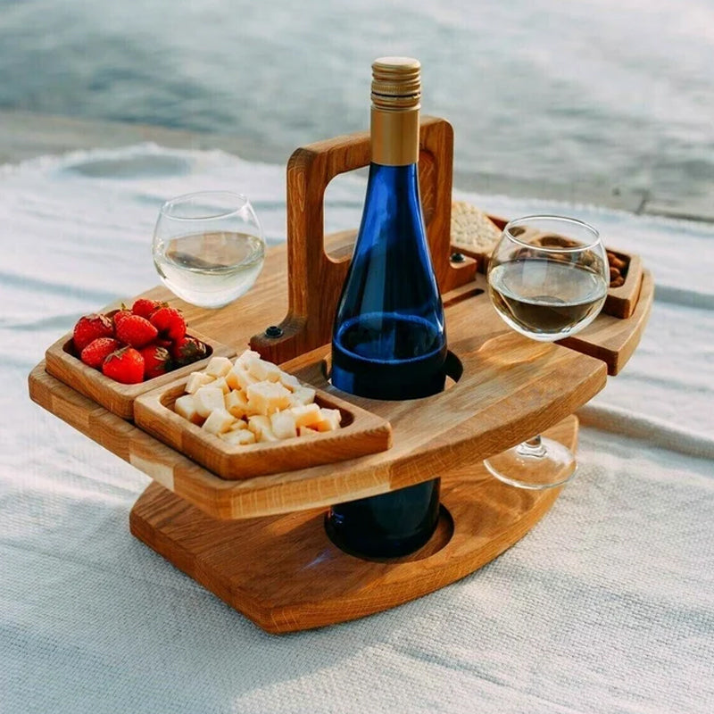 Portable Wooden Wine Table - Compact and Elegant