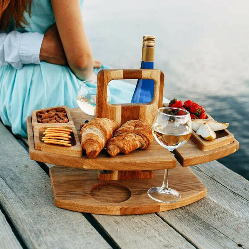 Portable Wooden Wine Table - Compact and Elegant