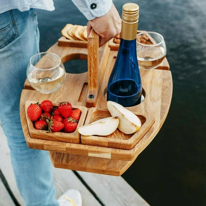 Portable Wooden Wine Table - Compact and Elegant