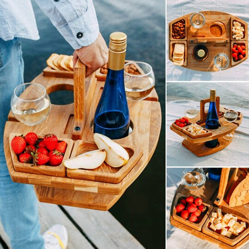 Portable Wooden Wine Table - Compact and Elegant