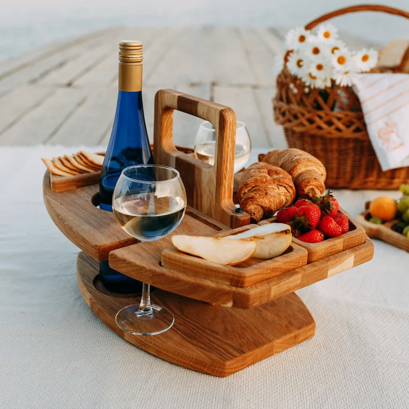 Portable Wooden Wine Table - Compact and Elegant