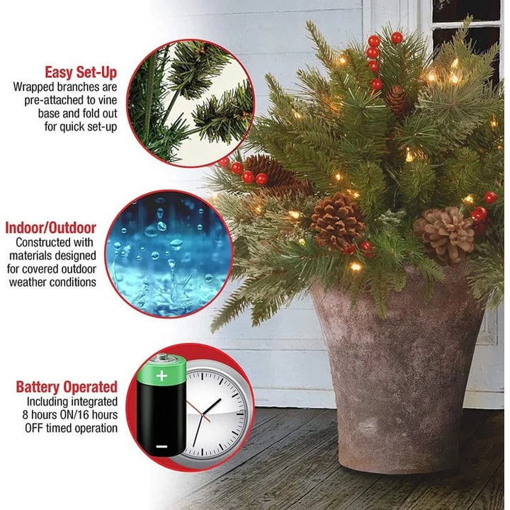 Pre-Lit LED Christmas Urn Filler Artificial Holiday Arrangement