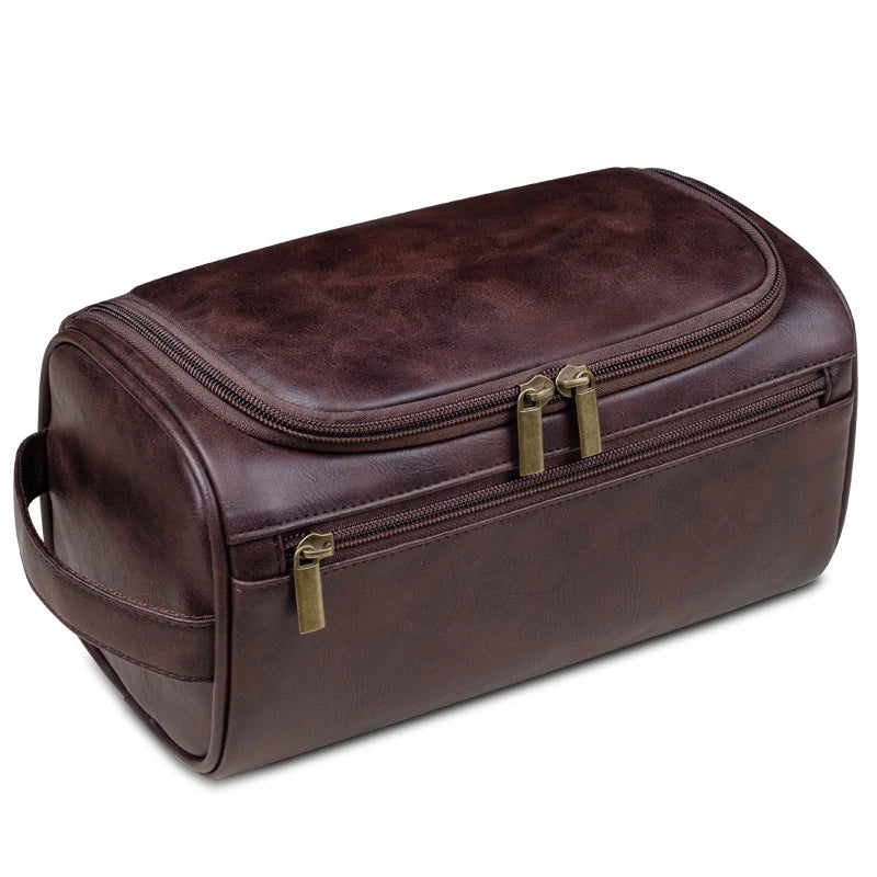 Premium Leather Toiletry Bag – Waterproof Hanging Travel Wash Bag