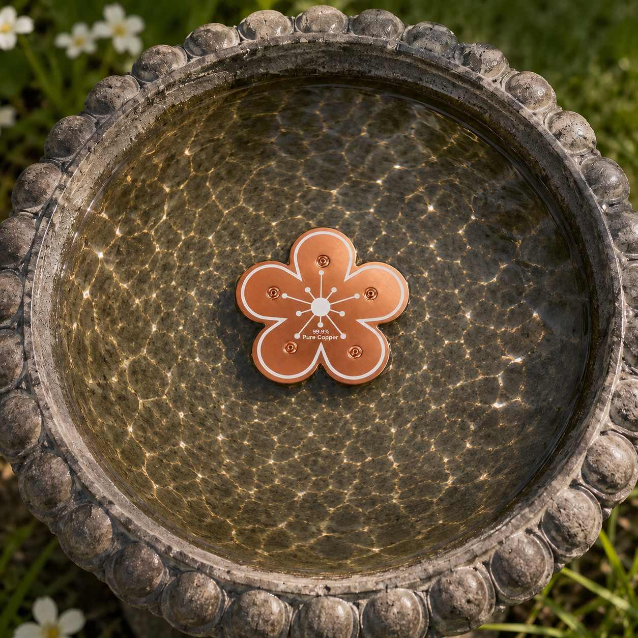 Pure Copper Bird Bath Purifier Disc, Algae Control Flower