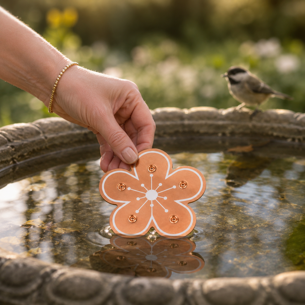 Pure Copper Bird Bath Purifier Disc, Algae Control Flower