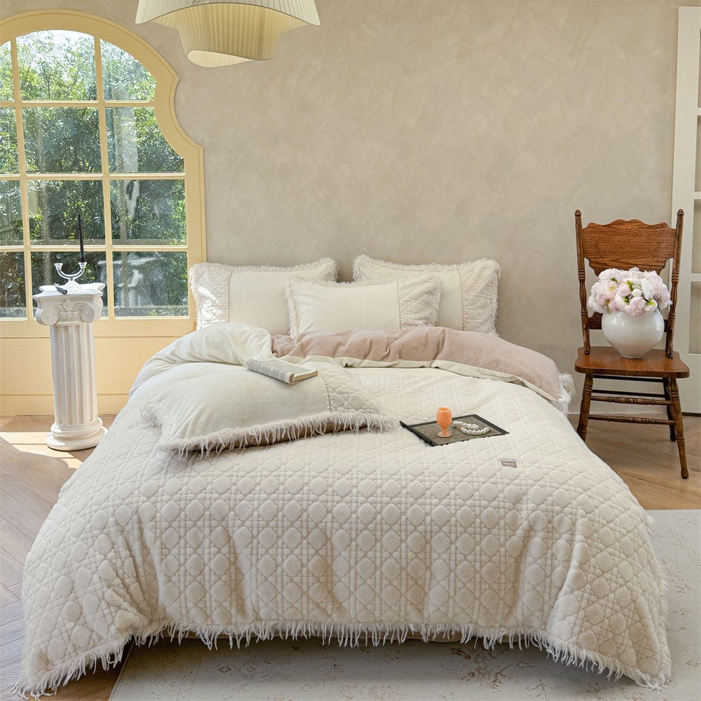 Quilted Bedding Set with Fringe and Decorative Pillows