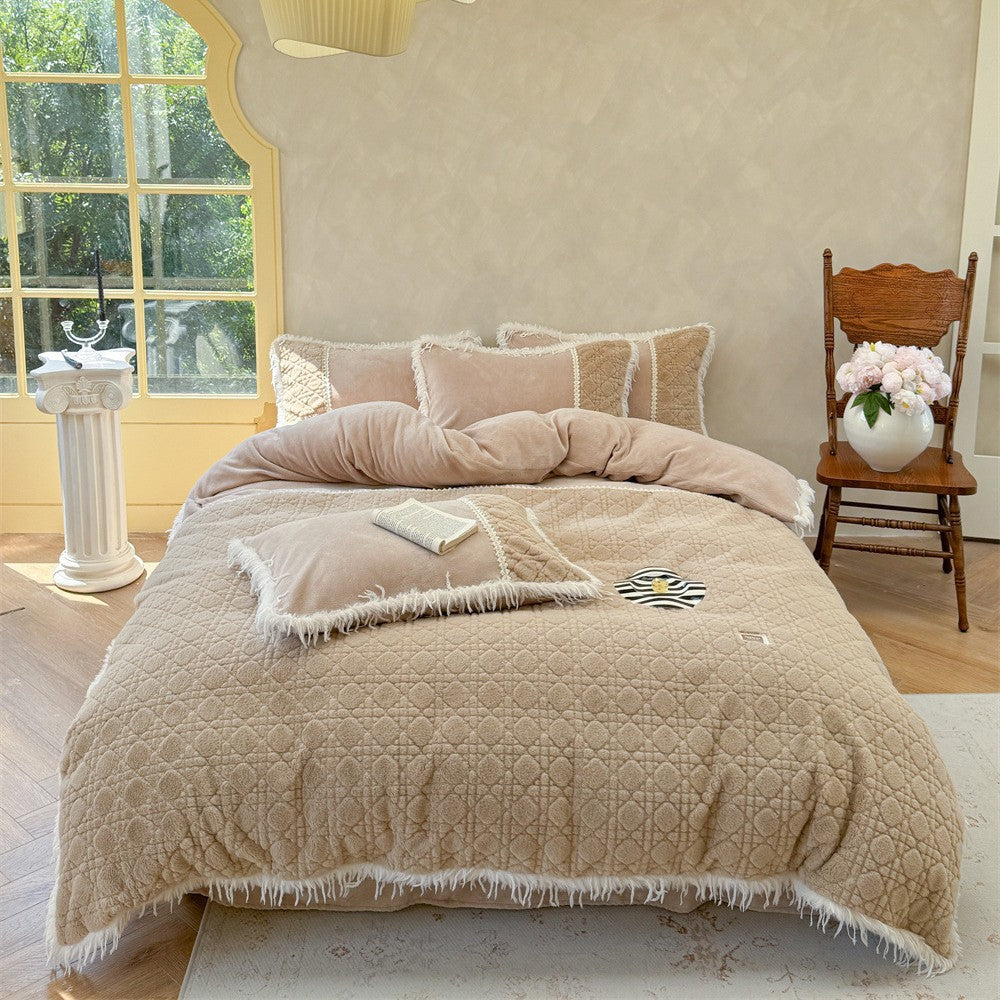 Quilted Bedding Set with Fringe and Decorative Pillows