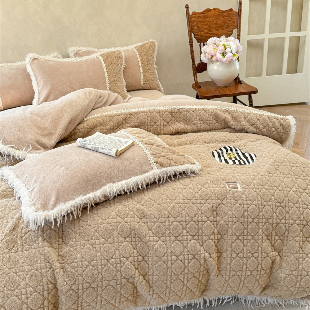Quilted Bedding Set with Fringe and Decorative Pillows