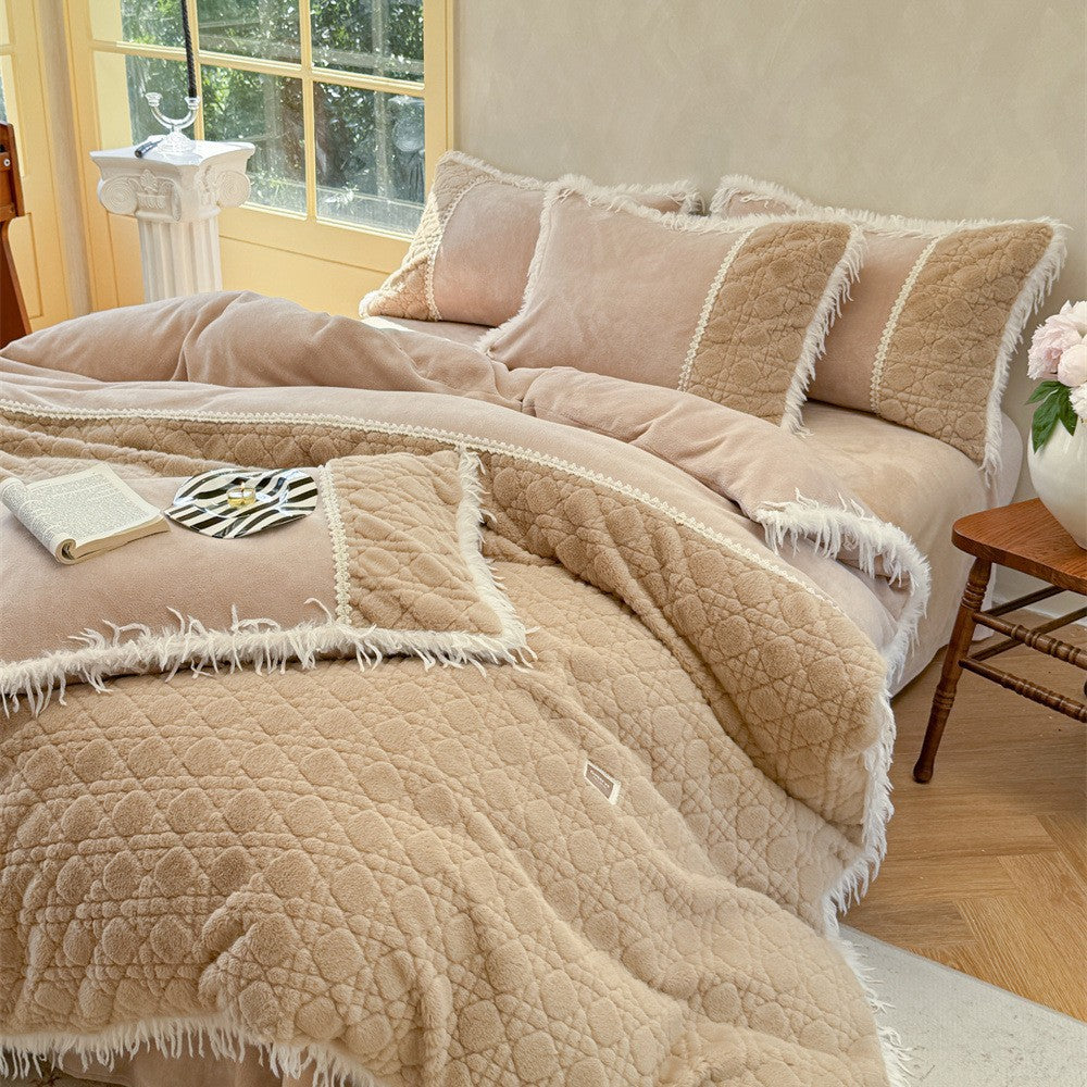 Quilted Bedding Set with Fringe and Decorative Pillows