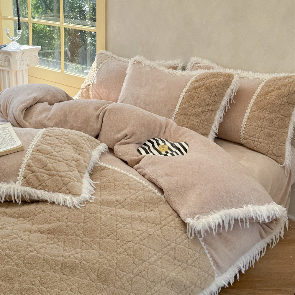 Quilted Bedding Set with Fringe and Decorative Pillows