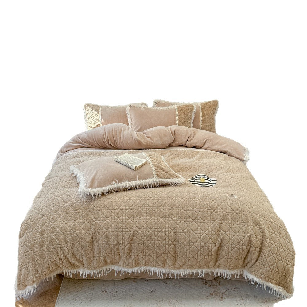 Quilted Bedding Set with Fringe and Decorative Pillows