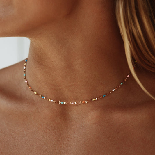 Rainbow Choker Necklace with 18K Gold Coating