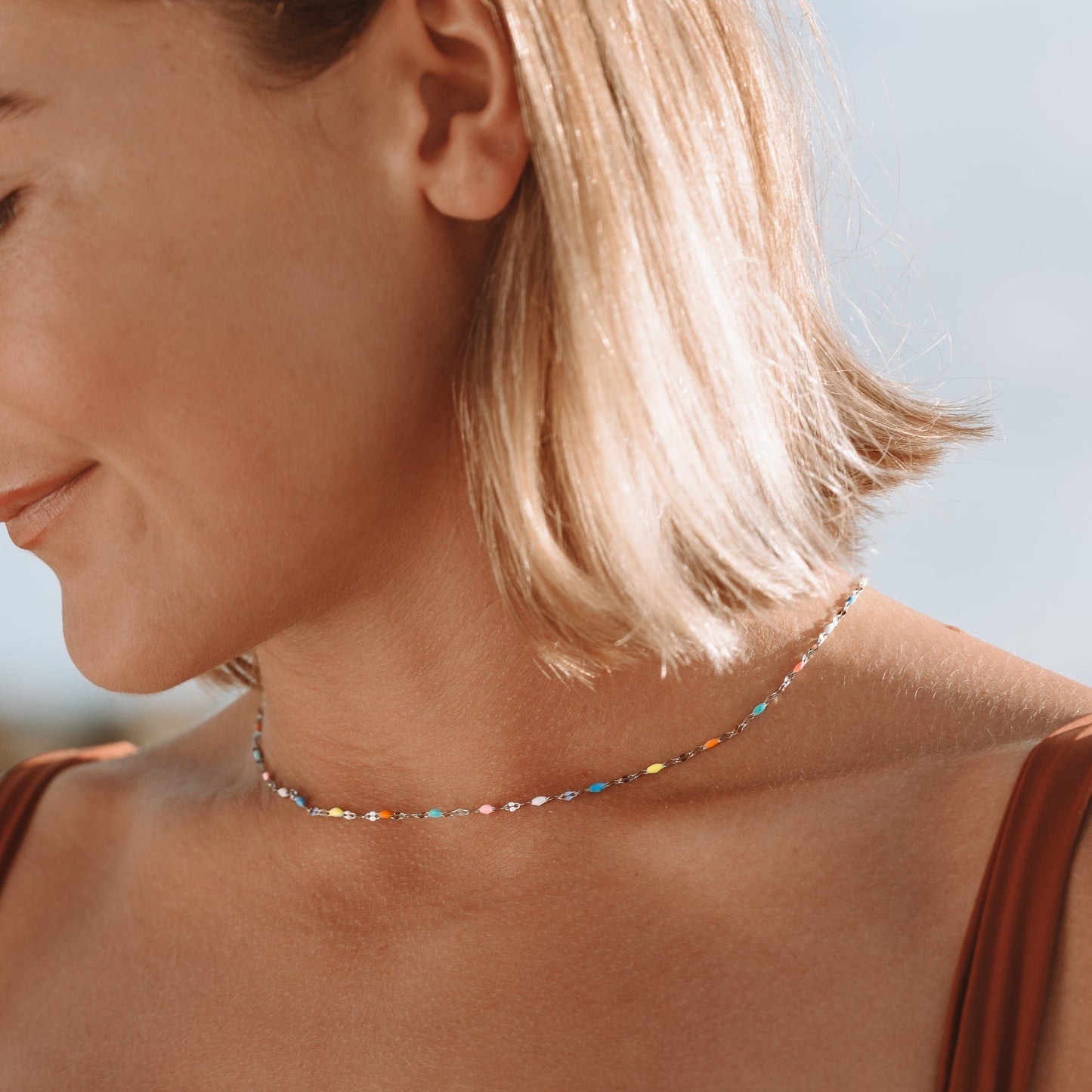 Rainbow Choker Necklace with 18K Gold Coating