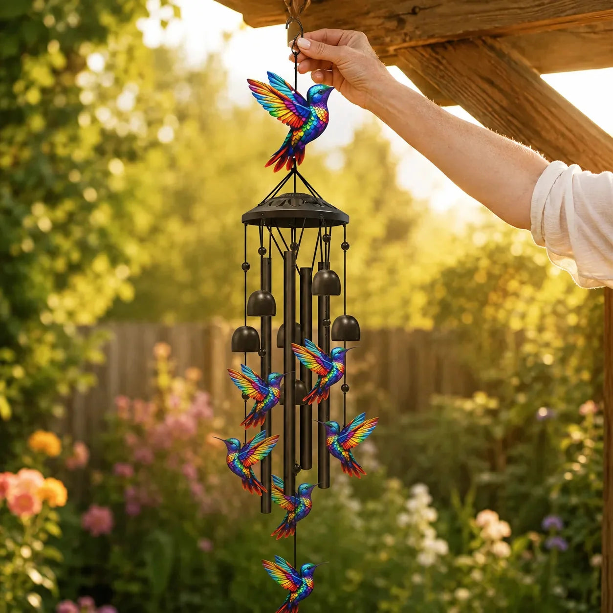 Rainbow Hummingbird Wind Chime for Garden, Patio & Porch