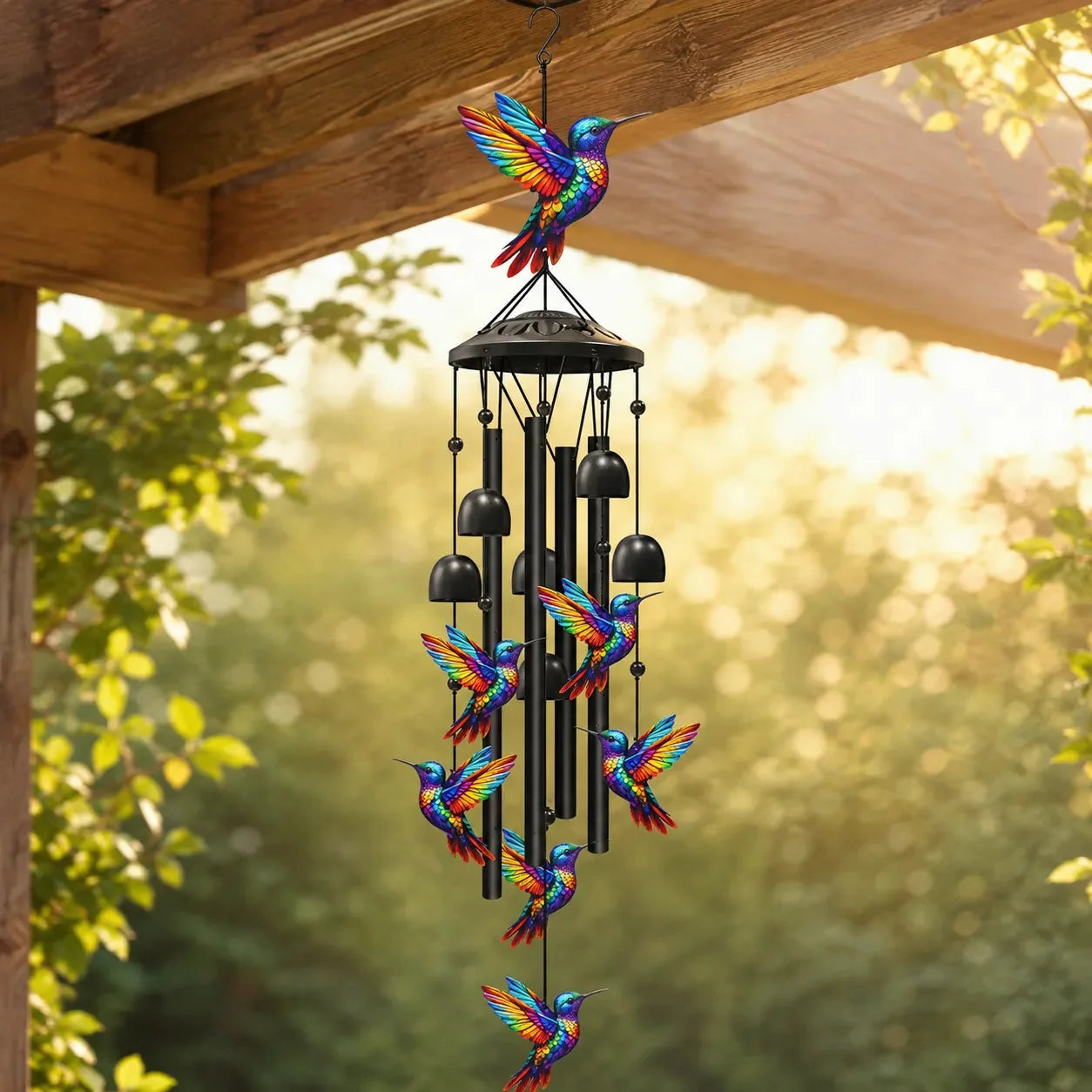 Rainbow Hummingbird Wind Chime for Garden, Patio & Porch