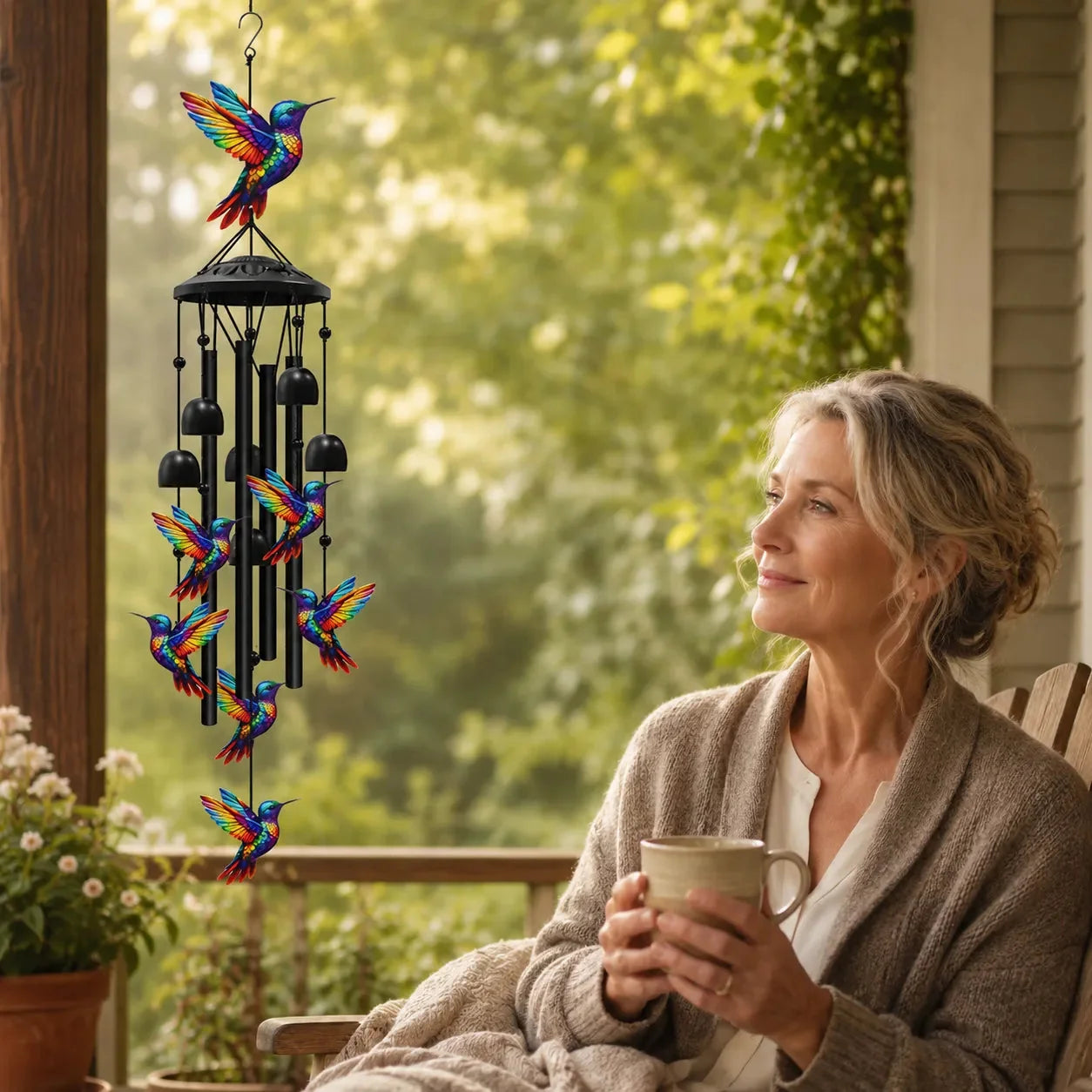 Rainbow Hummingbird Wind Chime for Garden, Patio & Porch