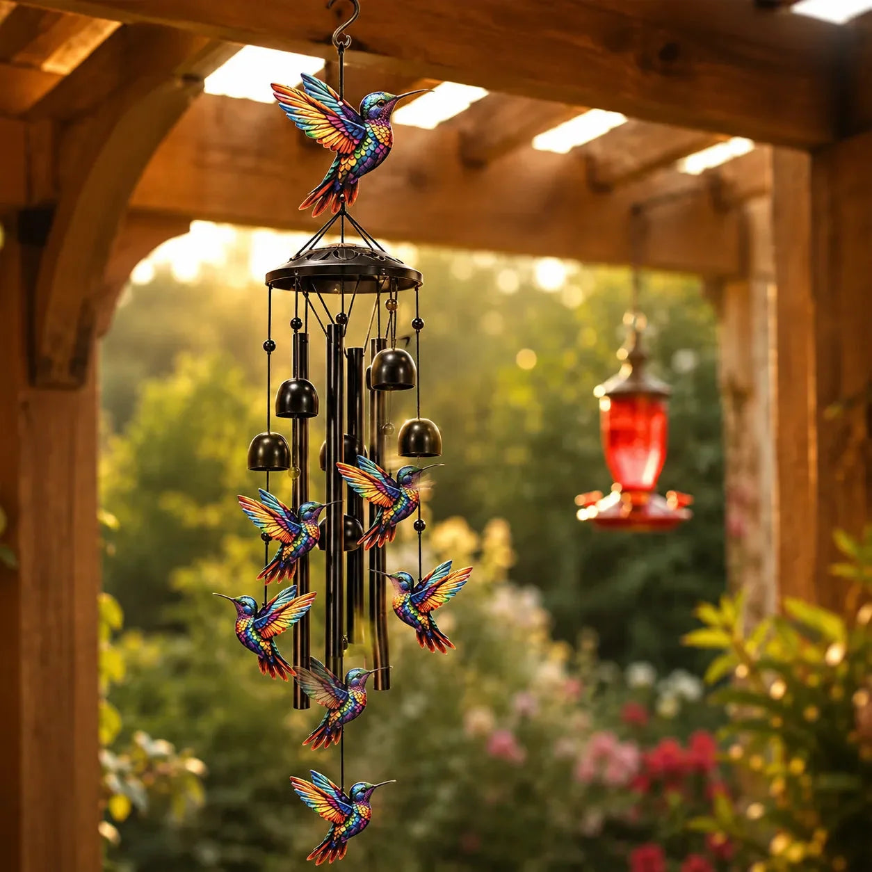Rainbow Hummingbird Wind Chime for Garden, Patio & Porch