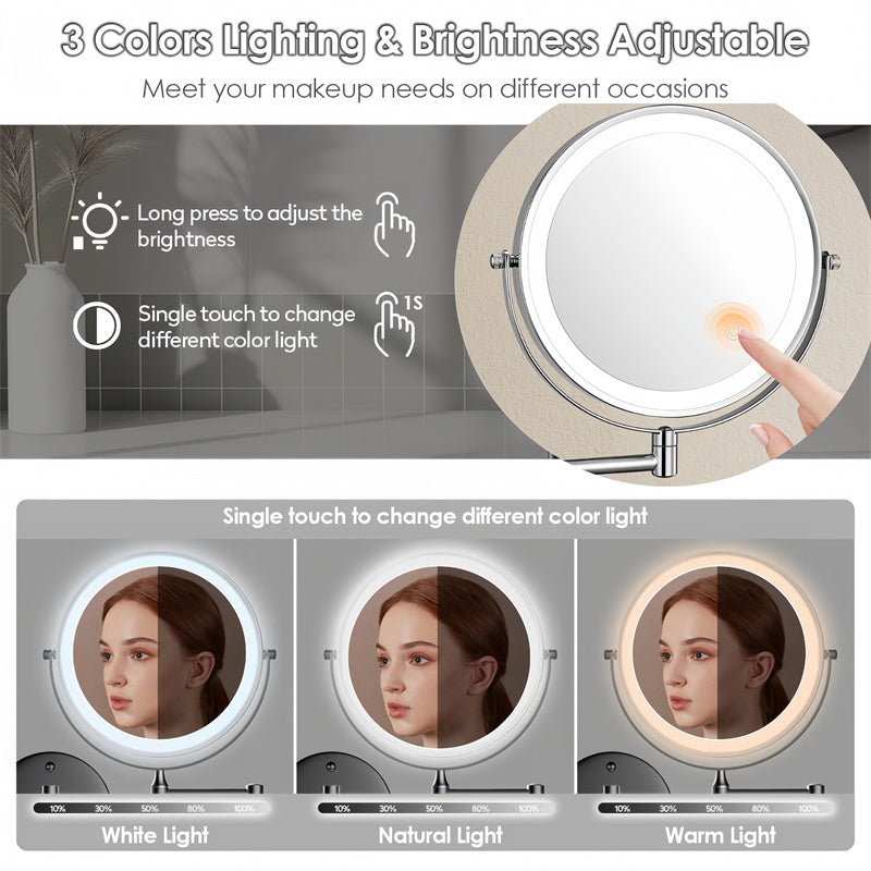 Rechargeable Wall Mounted Shaving Mirror with LED Lights