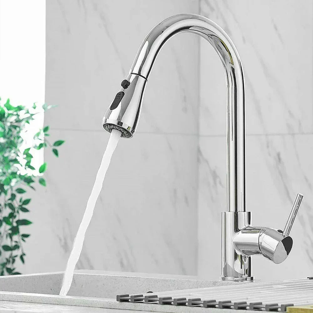 Retractable Faucet with Single Lever Mixer – Flexible Faucet with Shower Function, High Quality Stainless Steel, Ideal for Modern Kitchens, Easy Installation