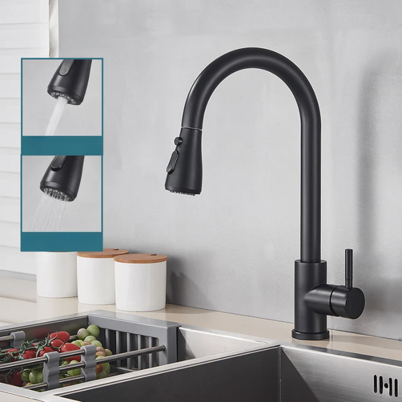 Retractable Faucet with Single Lever Mixer – Flexible Faucet with Shower Function, High Quality Stainless Steel, Ideal for Modern Kitchens, Easy Installation