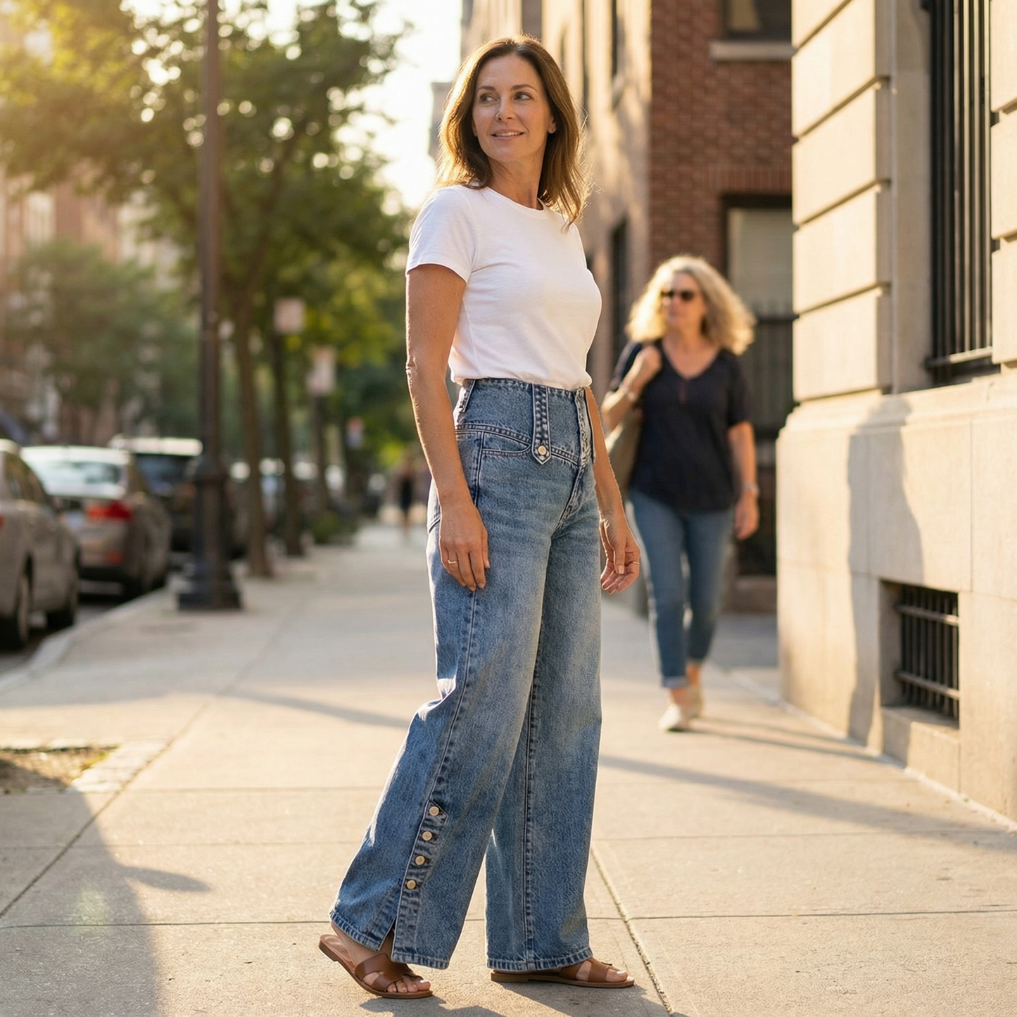 Retro Button Front Wide Leg Jeans