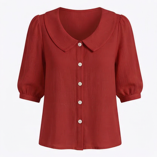 Retro Peter Pan Collar Button Up Blouse