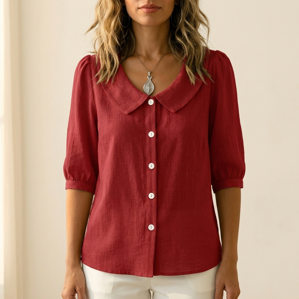 Retro Peter Pan Collar Button Up Blouse