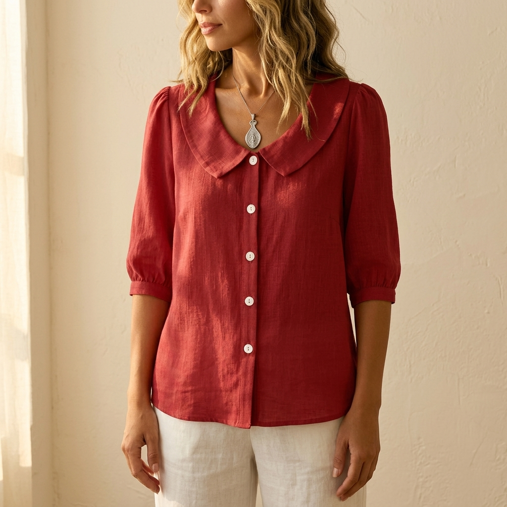 Retro Peter Pan Collar Button Up Blouse